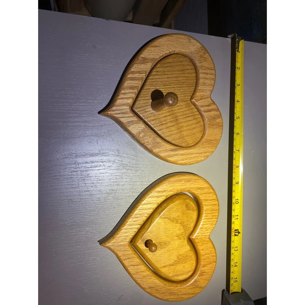 Vintage Wood Heart Wall Hooks Set of 2 Rustic Farmhouse Peg‎ Hangers Honey Oak